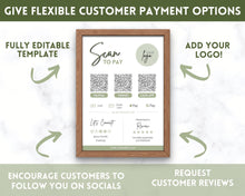 Load image into Gallery viewer, Scan to Pay Sign Shop Logo Editable Sign | QR Code Payment Sign for Small Businesses | Brit Green

