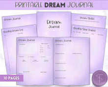 Load image into Gallery viewer, Dream Journal Printable BUNDLE | Dream Analysis, Dream Interpretation, Dream Tracker, Dream Diary &amp; Sleep Tracker | Purple
