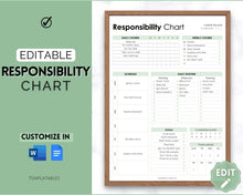 Load image into Gallery viewer, EDITABLE Responsibility Chart | Family Chore Chart, Weekly Adult Routine &amp; Reward Chart for Kids | Green
