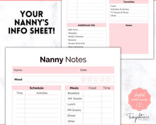 Load image into Gallery viewer, Nanny Schedule, Notes &amp; Report Template for Baby | Babysitter Info Hiring Guide, Nanny Checklist &amp; Planner, Baby Daily Log | Pink
