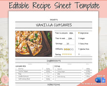 Load image into Gallery viewer, EDITABLE Recipe Sheet Template | Recipe Book, Cards &amp; Cookbook Binder, 8.5x11 Food Planner Journal | Style 3
