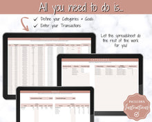 Load image into Gallery viewer, Small Business Bookkeeping Spreadsheet | Google Sheets Automated Business Expense Tracker &amp; Product Invetory Tracker | Brown
