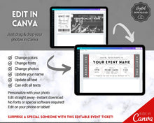 Load image into Gallery viewer, EDITABLE Event Ticket Gift Template | DIY Templates for Concerts, Theatre Shows, Surprise Gifts &amp; Special Occassions | Mono
