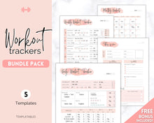 Load image into Gallery viewer, Workout Tracker BUNDLE | Fitness, Exercise &amp; Weight loss Planner | Pink Watercolor
