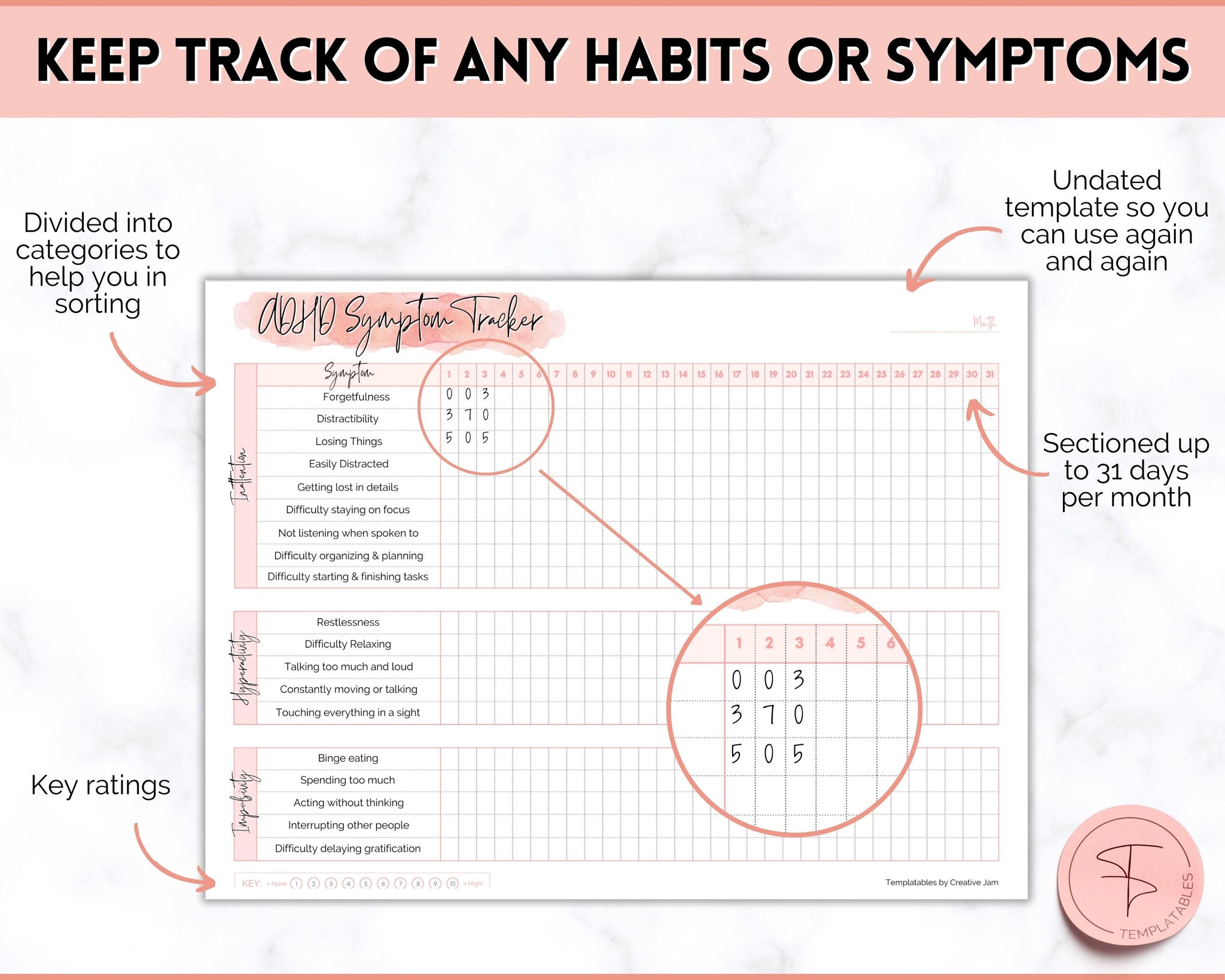 Pink Behavior Tracker ADHD Symptom Tracker, Behavior & Hygiene Tracker BUNDLE | Pink Waterco