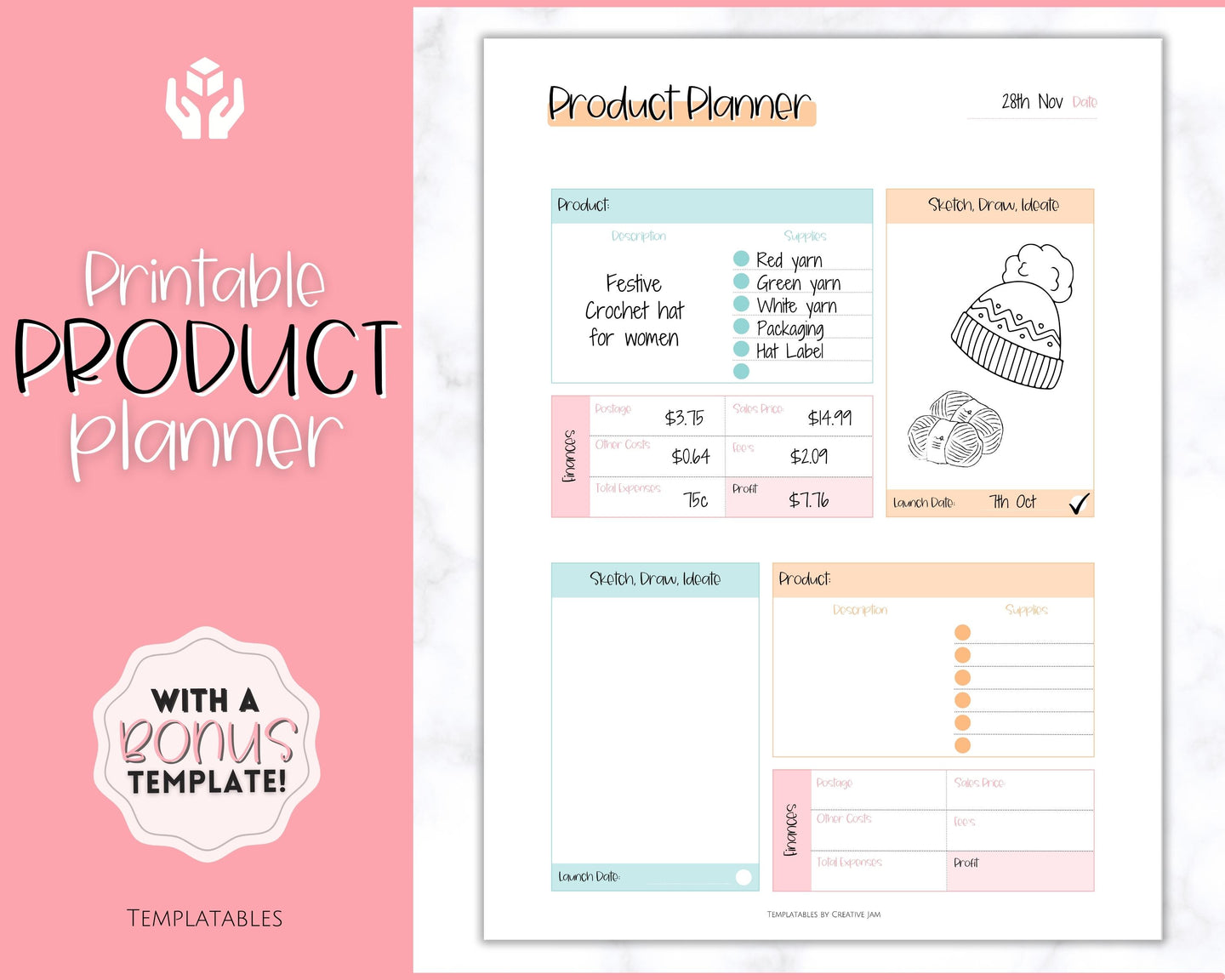 Product Planner Template Printable | Digital Small Business Product Planner | Colorful Sky