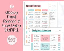 Load image into Gallery viewer, Colorful Meal Planner BUNDLE | Weekly Food Diary, Meal Tracker Printable, Daily Food Journal &amp; Grocery List | Colorful Sky
