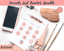 Load image into Gallery viewer, Pounds Lost Tracker Bundle - 10 20, 30, 50, 100 lbs Printable Weight Loss Printables | Pink Watercolor
