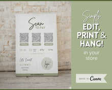 Load image into Gallery viewer, Scan to Pay Sign Shop Logo Editable Sign | QR Code Payment Sign for Small Businesses | Brit Green
