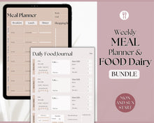 Load image into Gallery viewer, Boho Meal Planner BUNDLE | Weekly Food Diary, Meal Tracker Printable &amp; Daily Food Journal | Lux
