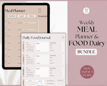 Load image into Gallery viewer, Boho Meal Planner BUNDLE | Weekly Food Diary, Meal Tracker Printable &amp; Daily Food Journal | Lux
