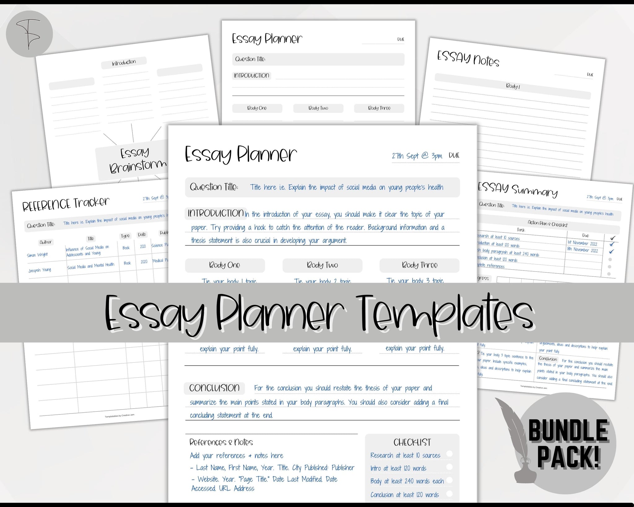 Essay Assignment Pattern Video Essay Planner Printable BUNDLE for Students | College Writing Template