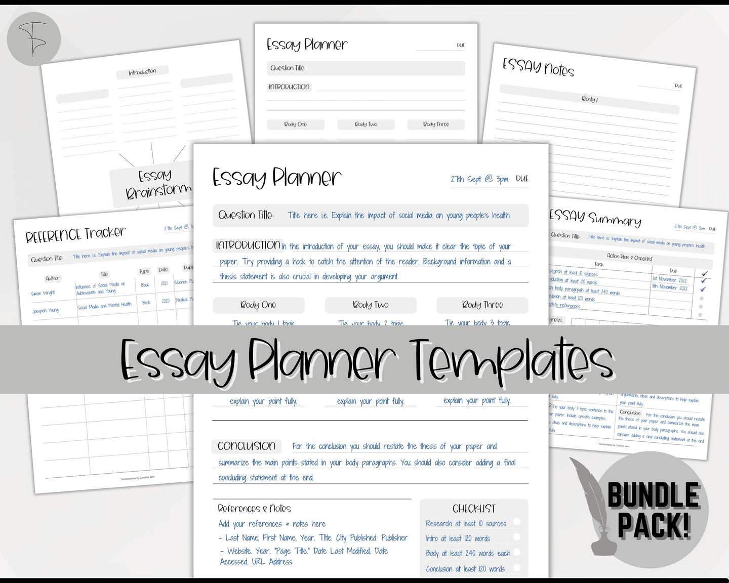 Essay Planner Printable BUNDLE for Students | Essay Writing Template for College Assignment, School, Homework & Projects | Sky