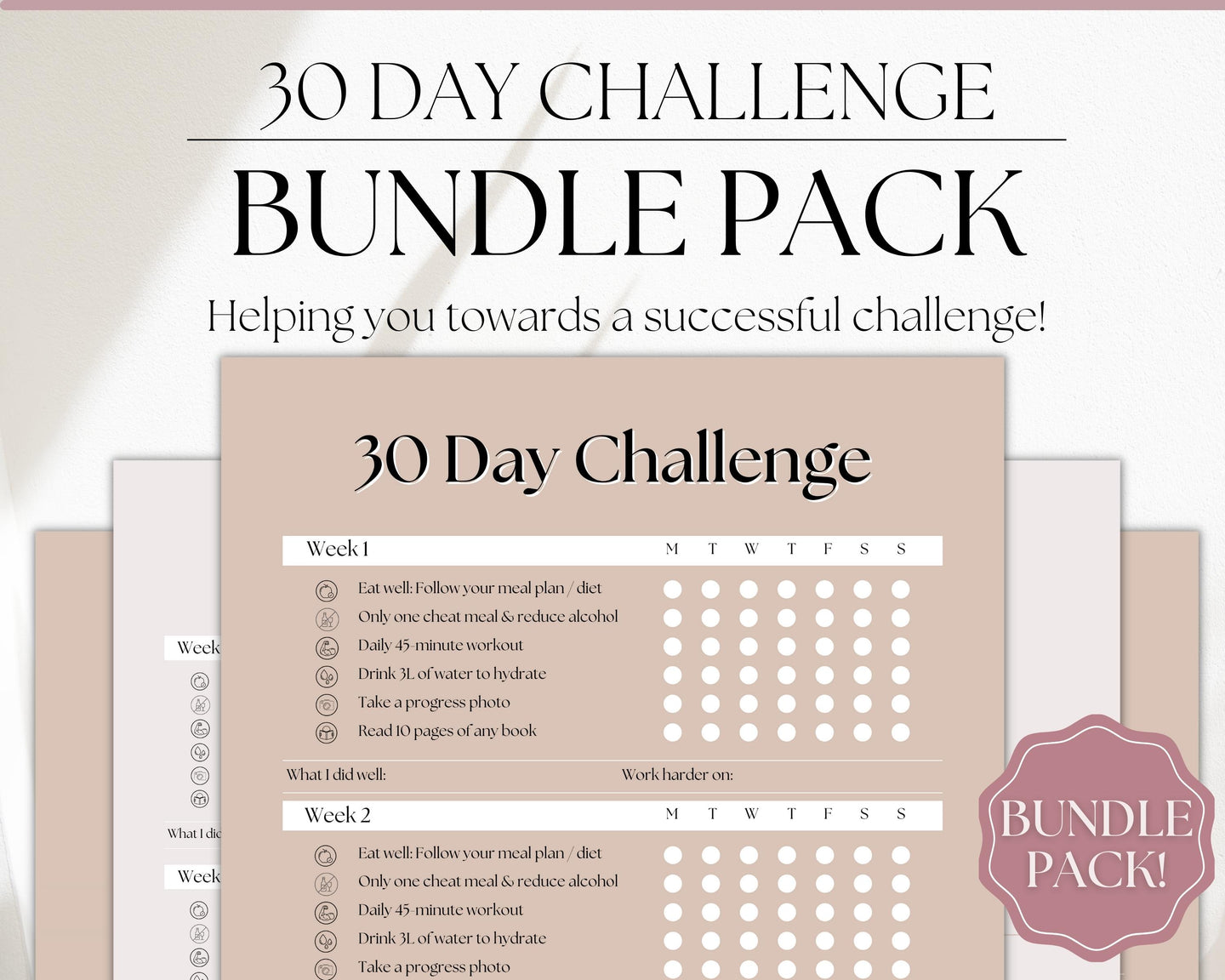 EDITABLE 30 Day Challenge Tracker | 30 Day Habit Tracker Printable, Weight Loss Journal, Fitness Planner | Lux