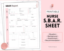 Load image into Gallery viewer, SBAR Nurse Brain Report Sheet | ICU Nurse Report, RN Nursing, New Grad, Patient Assessment, Printable Template | Pink
