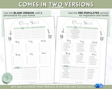 Load image into Gallery viewer, Editable House Shape Cleaning Schedule &amp; Housekeeping Checklist for House Chores | Green
