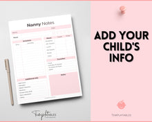 Load image into Gallery viewer, Nanny Schedule, Notes &amp; Report Template for Baby | Babysitter Info Hiring Guide, Nanny Checklist &amp; Planner, Baby Daily Log | Pink
