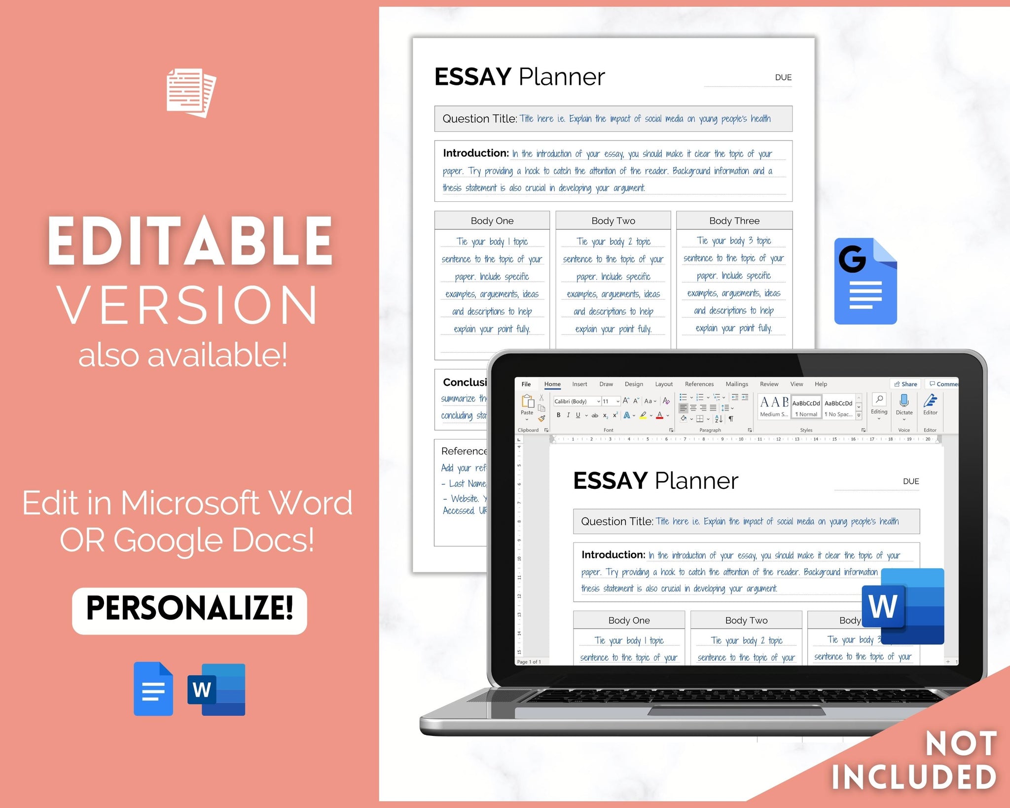 Essay Planner Printable BUNDLE for Students | College Writing Template