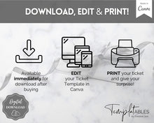 Load image into Gallery viewer, EDITABLE Event Ticket Gift Template | DIY Templates for Concerts, Theatre Shows, Surprise Gifts &amp; Special Occassions | Mono
