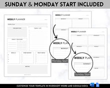 Load image into Gallery viewer, EDITABLE Weekly Planner 2 Page Templates | 2023 Weekly Schedule, To Do List Printable &amp; Habit Tracker templates | Mono Style 2
