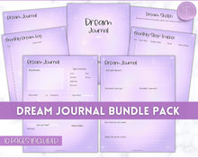 Load image into Gallery viewer, Dream Journal Printable BUNDLE | Dream Analysis, Dream Interpretation, Dream Tracker, Dream Diary &amp; Sleep Tracker | Purple
