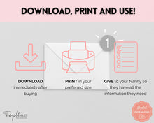 Load image into Gallery viewer, Nanny Schedule, Notes &amp; Report Template for Baby | Babysitter Info Hiring Guide, Nanny Checklist &amp; Planner, Baby Daily Log | Pink
