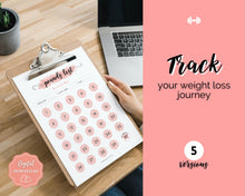 Load image into Gallery viewer, Pounds Lost Tracker Bundle - 10 20, 30, 50, 100 lbs Printable Weight Loss Printables | Pink Watercolor
