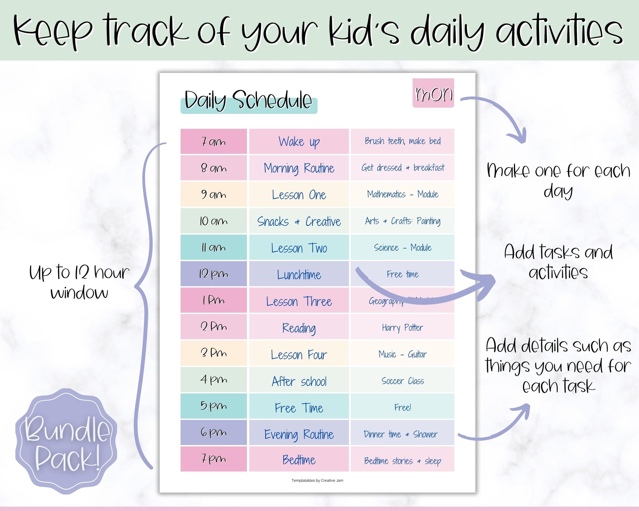 Kids Daily Schedule & Routine Templates | Homeschool Planner - Mermaid