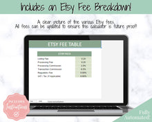 Load image into Gallery viewer, Etsy Fee and Profit Calculator | Pricing Spreadsheet for Small Business &amp; Etsy Sellers | Green
