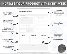 Load image into Gallery viewer, EDITABLE Weekly Planner 2 Page Templates | 2023 Weekly Schedule, To Do List Printable &amp; Habit Tracker templates | Mono Style 2
