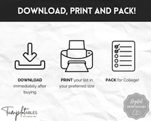 Load image into Gallery viewer, College Packing List Printable | Back to School Moving Checklist for Students, Google Sheets | Mono
