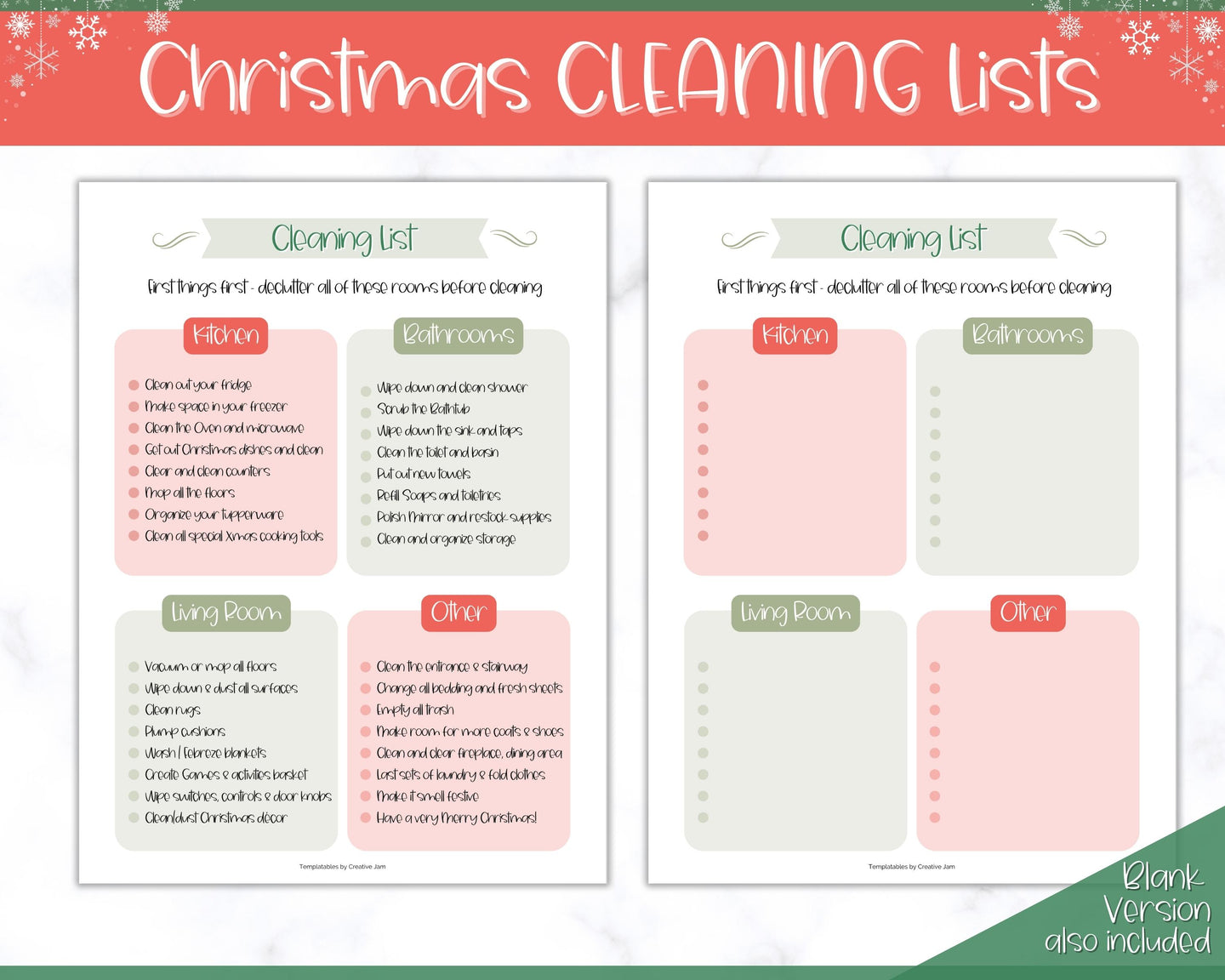 Christmas Cleaning Planner Printable | Cleaning Checklist & House Chores Schedule for Xmas