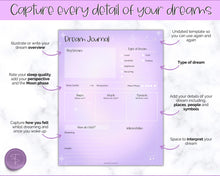 Load image into Gallery viewer, Dream Journal Printable BUNDLE | Dream Analysis, Dream Interpretation, Dream Tracker, Dream Diary &amp; Sleep Tracker | Purple
