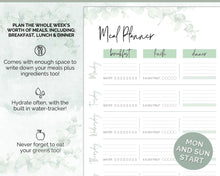 Load image into Gallery viewer, Meal Planner BUNDLE | Weekly Food Diary, Meal Tracker Printable &amp; Daily Food Journal | Green Eucalyptus
