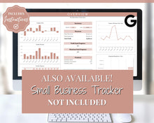 Load image into Gallery viewer, Small Business Bookkeeping Spreadsheet | Google Sheets Automated Business Expense Tracker &amp; Product Invetory Tracker | Brown
