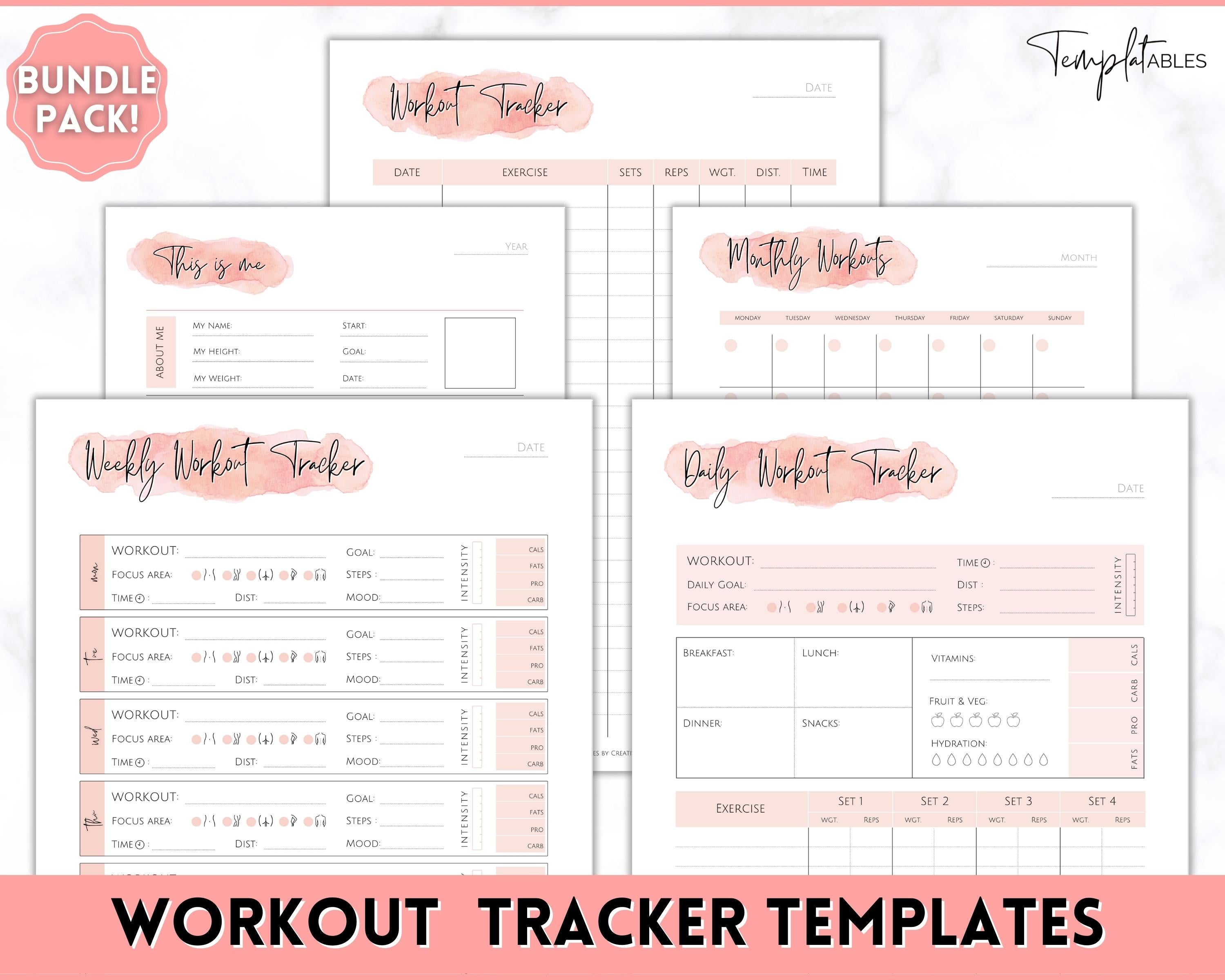 Workout Customizable Tracker Workout Tracker BUNDLE | Fitness, Exercise & Weight loss Planner