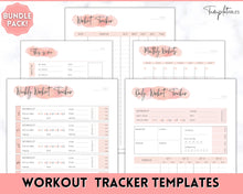 Load image into Gallery viewer, Workout Tracker BUNDLE | Fitness, Exercise &amp; Weight loss Planner | Pink Watercolor
