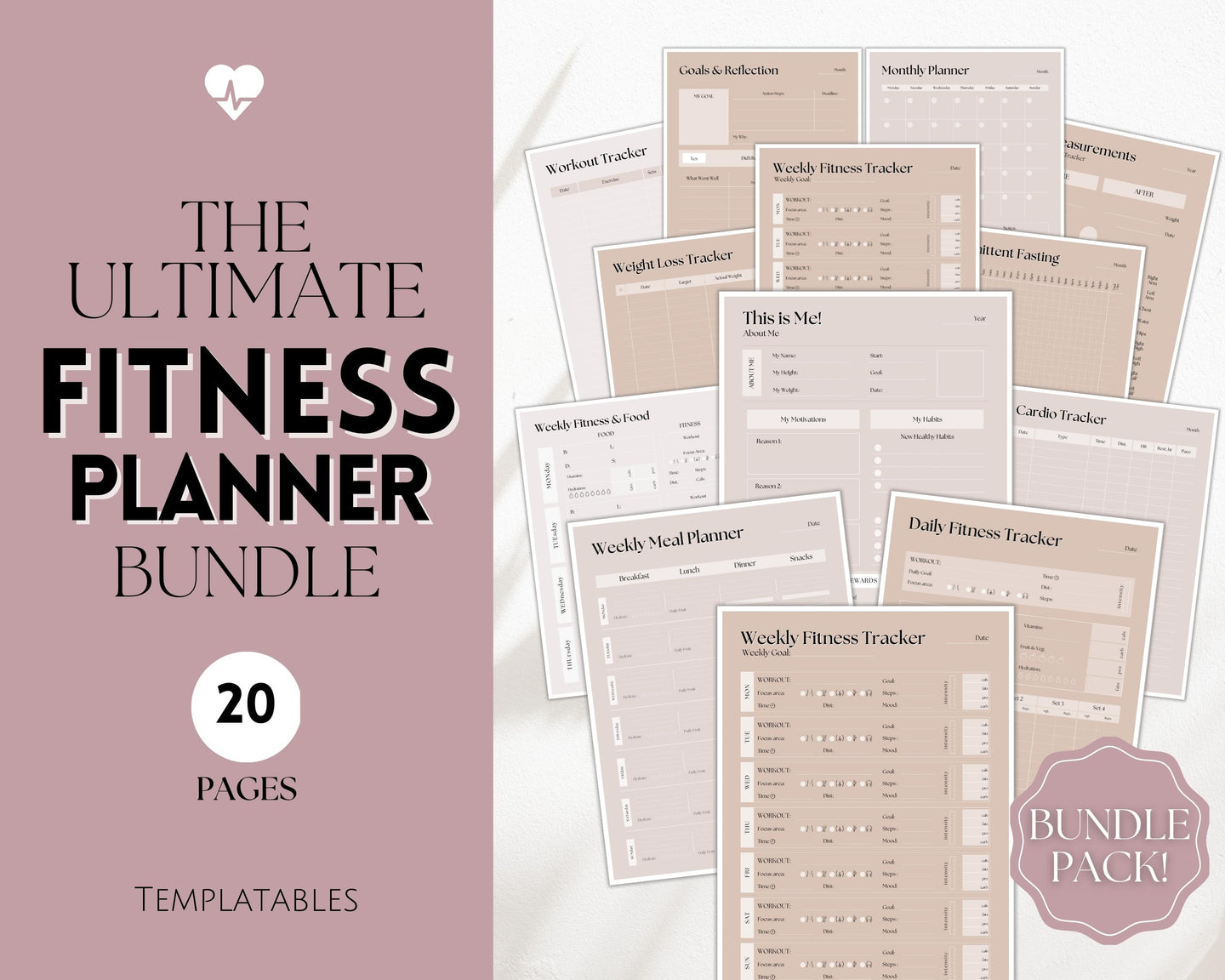 Fitness Planner Ultimate Bundle | Weight Loss, Workout, Fitness, Wellnes & Health, Meal Planner, Self Care, Habit Tracker | Lux