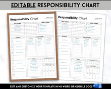 Load image into Gallery viewer, EDITABLE Responsibility Chart | Family Chore Chart, Weekly Adult Routine &amp; Reward Chart for Kids | Mono
