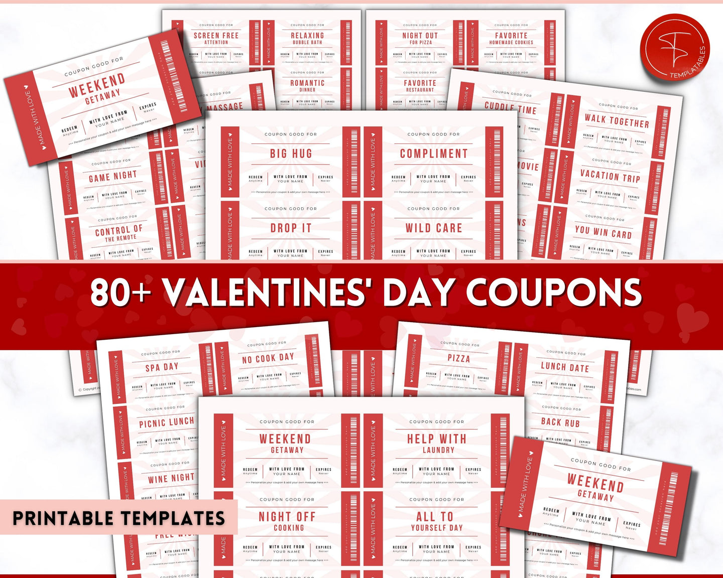 Editable Love Coupon Book for Valentines | Printable DIY Coupon Book for Him and Her | Personalized Valentines, Anniversary, Birthday Gift | Red