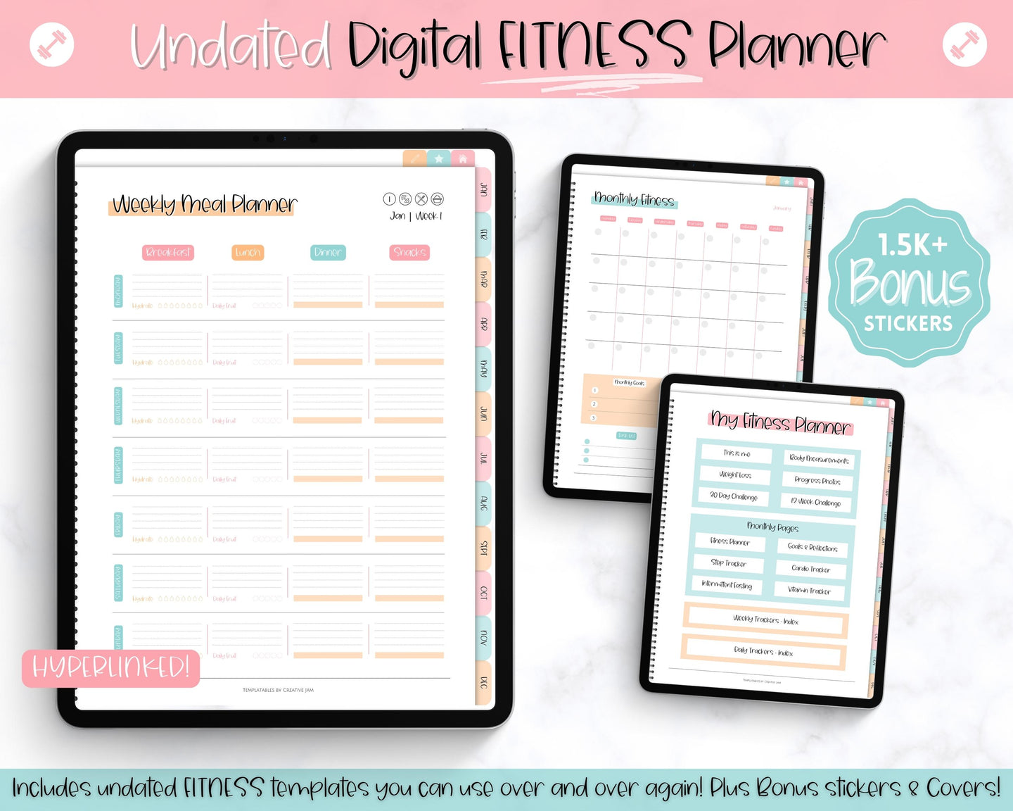 UNDATED Digital Fitness Planner | iPad GoodNotes Fitness Journal, Weight Loss Tracker & Workout Planner | Colorful Sky