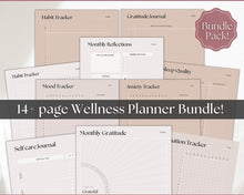 Load image into Gallery viewer, Self Care Planner &amp; Wellness Journal BUNDLE | Printable Selfcare Tracker Checklist, Wellbeing, Mindfulness &amp; Health Planners | Lux
