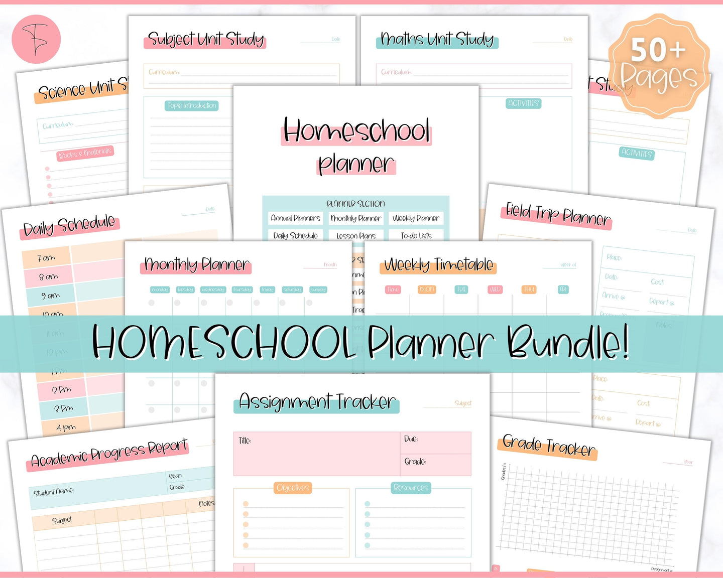 Homeschool Planner Printable | Academic Lesson Planner for Homeschool Teacher | Colorful Sky