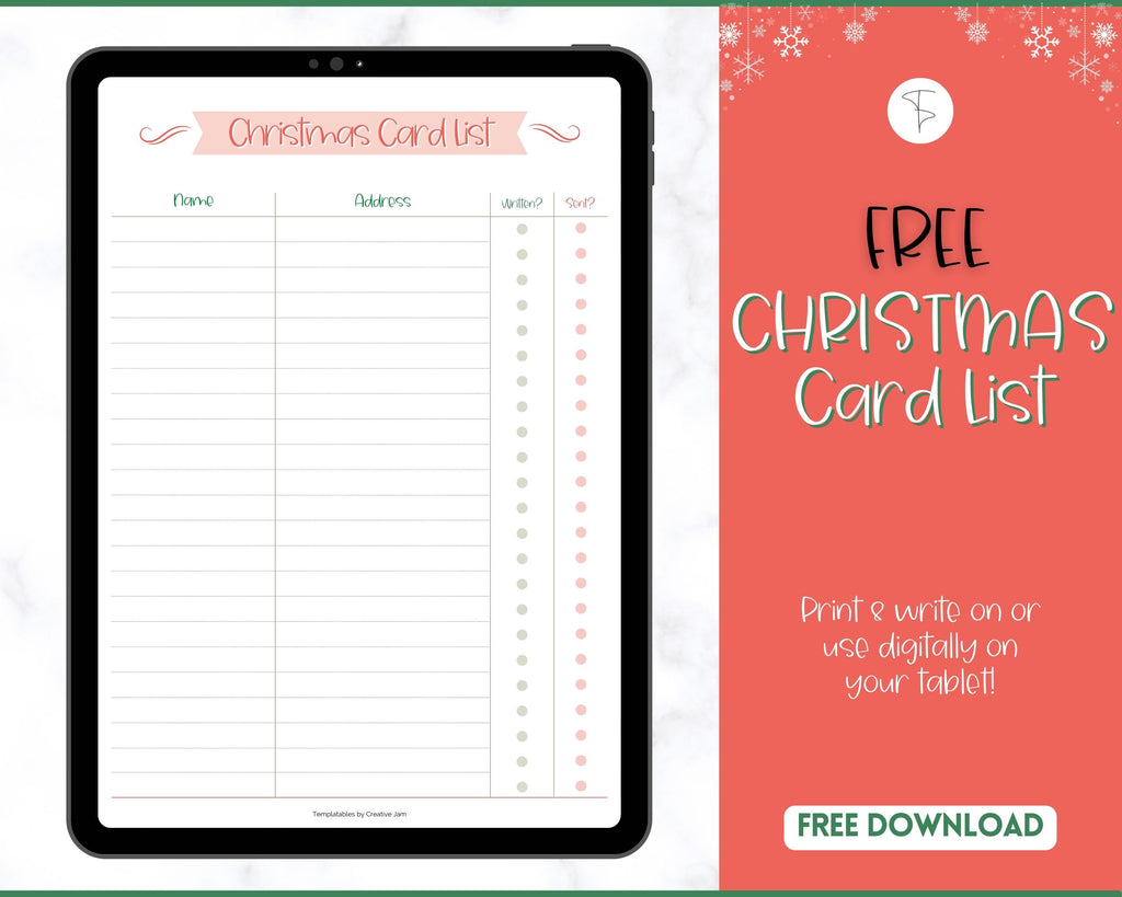 FREE - Christmas Card List Printable, Holiday Card Tracker Template