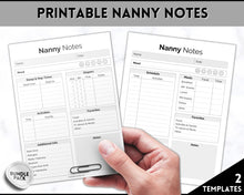 Load image into Gallery viewer, Nanny Schedule, Notes &amp; Report Template for Baby | Babysitter Info Hiring Guide, Nanny Checklist &amp; Planner, Baby Daily Log | Mono
