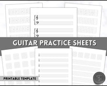 Load image into Gallery viewer, Guitar Practice Sheet BUNDLE | Printable Blank Guitar Chord Sheets, Fretboard, Tab Paper, Sheet Music, Tablature Chart
