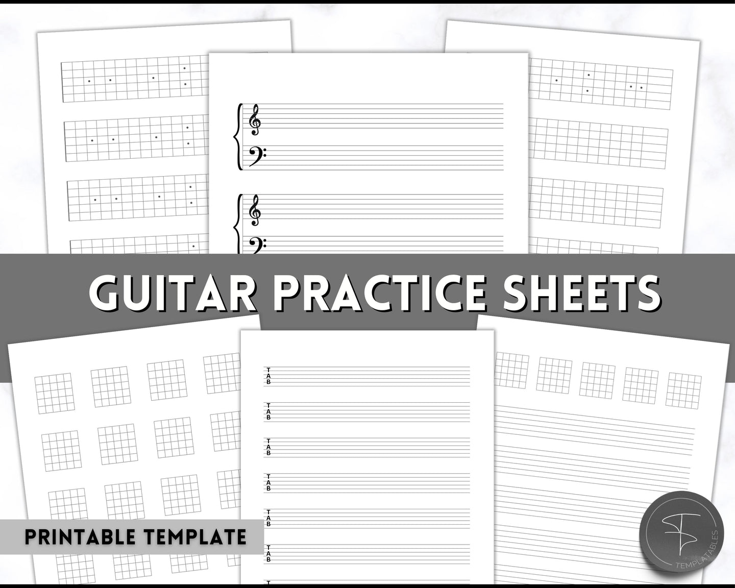 Guitar Practice Sheet BUNDLE | Printable Blank Guitar Chord Sheets, Fretboard, Tab Paper, Sheet Music, Tablature Chart
