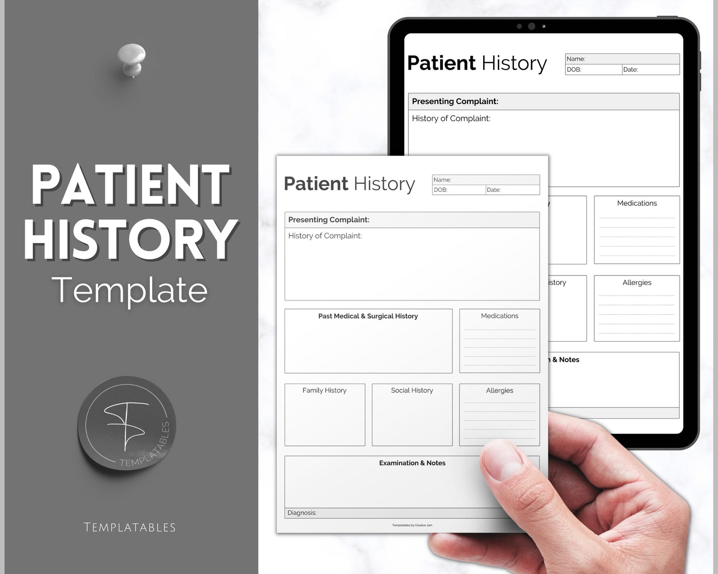 Patient History Sheet for Nursing School | Medical History Printable Report Sheet for Medical Students | Mono