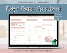 Load image into Gallery viewer, Simple Budget Planner Spreadsheet | Google Sheets Automated Monthly Finance &amp; Expenses Spreadsheet | Brown
