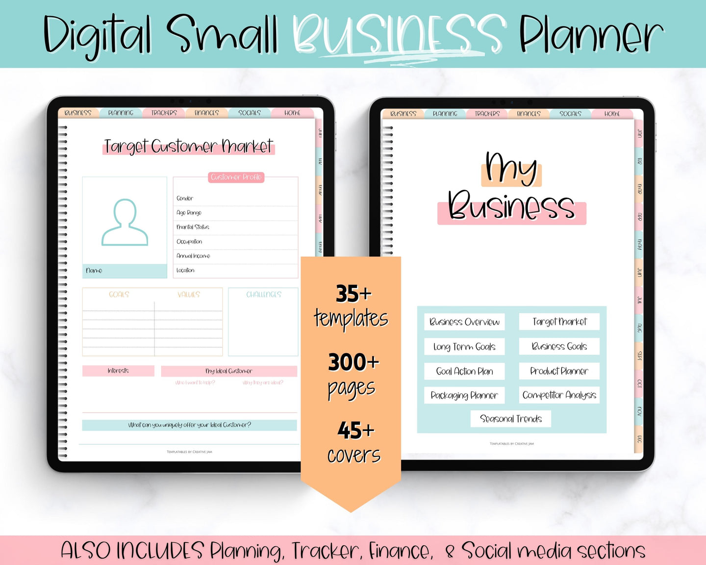 Digital Small Business Planner | GoodNotes Undated Digital Trackers for Entrepreneurs | Social Media, Finance Planner | Colorful Sky